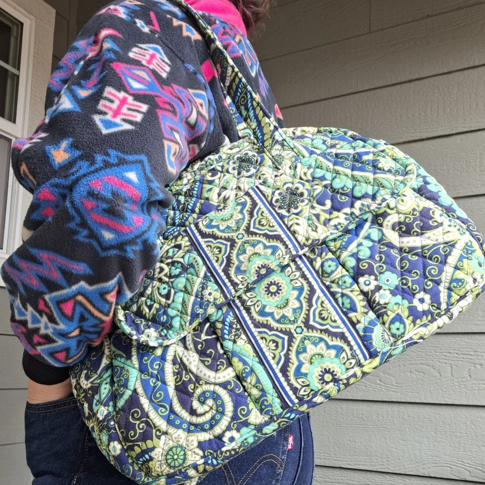 Vera Bradley Rhythm & Blues paisley floral print overnight tote / baby bag